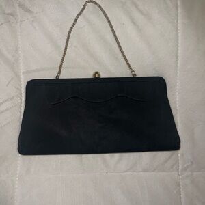 Vintage Satin Black Clutch Bag